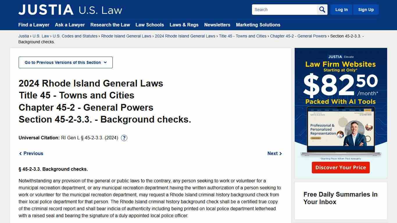 General Laws of Rhode Island Section 45-2-3.3. (2024) - Background checks. :: 2024 Rhode Island General Laws :: U.S. Codes and Statutes :: U.S. Law :: Justia