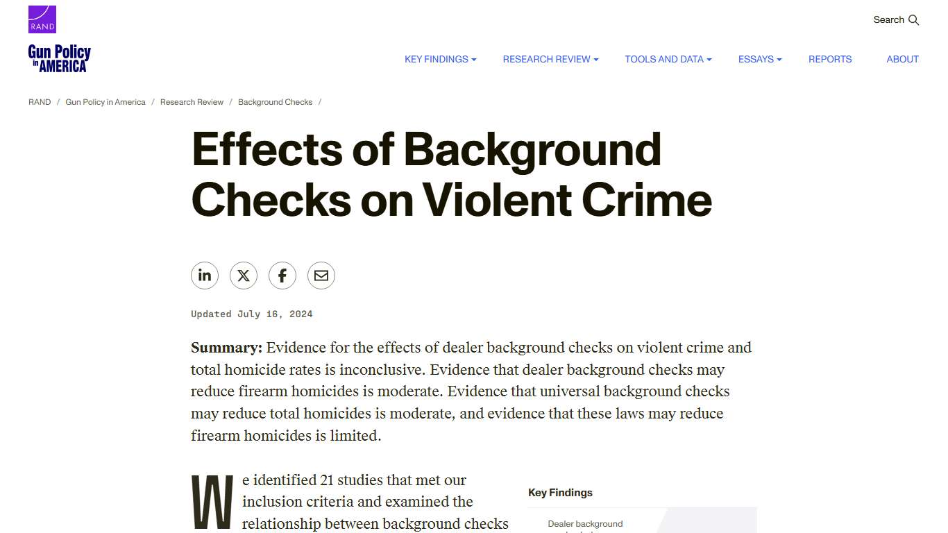 Effects of Background Checks on Violent Crime | RAND