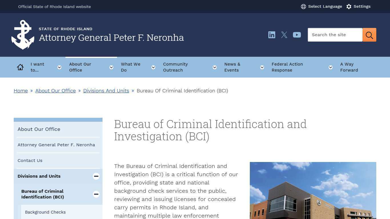 Bureau of Criminal Identification and Investigation (BCI) | Rhode Island Attorney General's Office